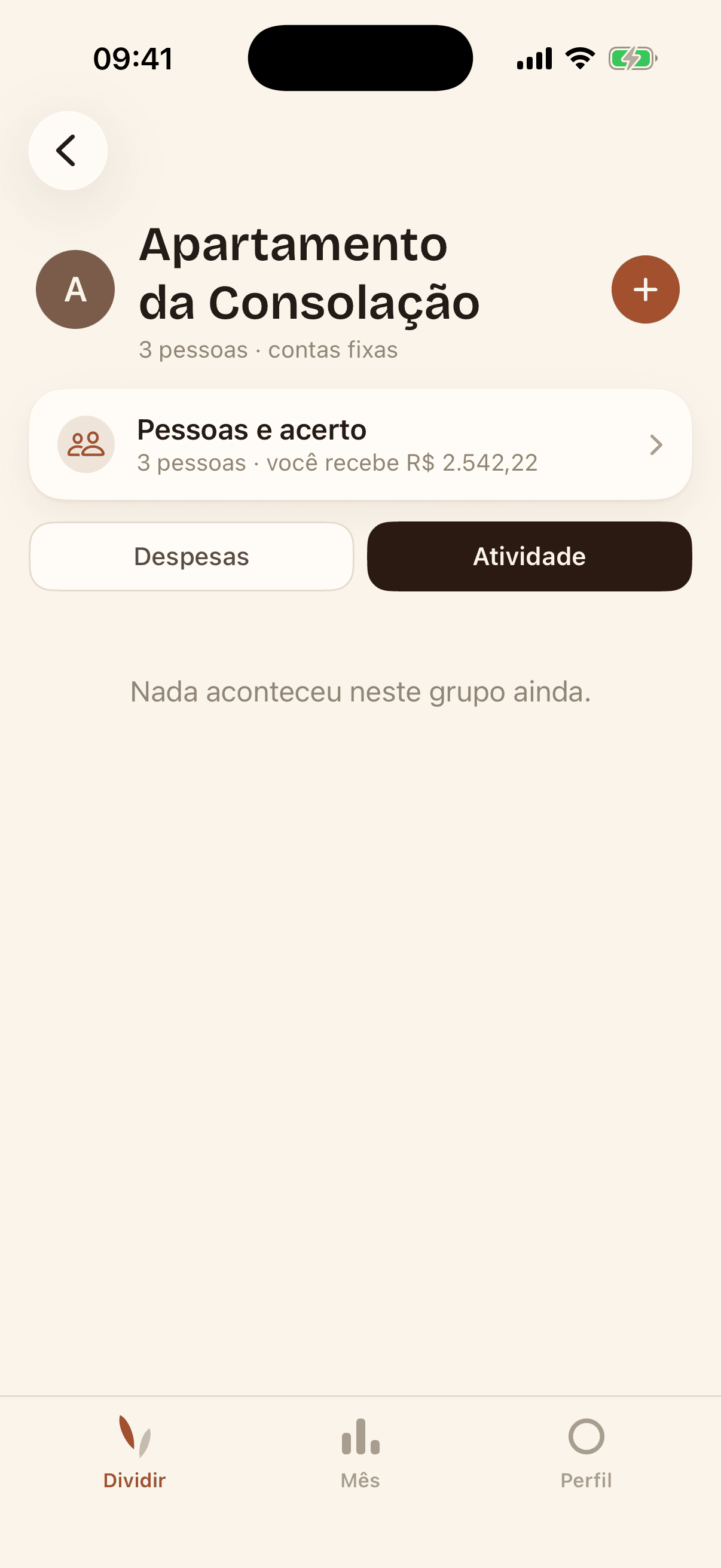 Histórico do grupo, com quem lançou, alterou ou apagou cada despesa.